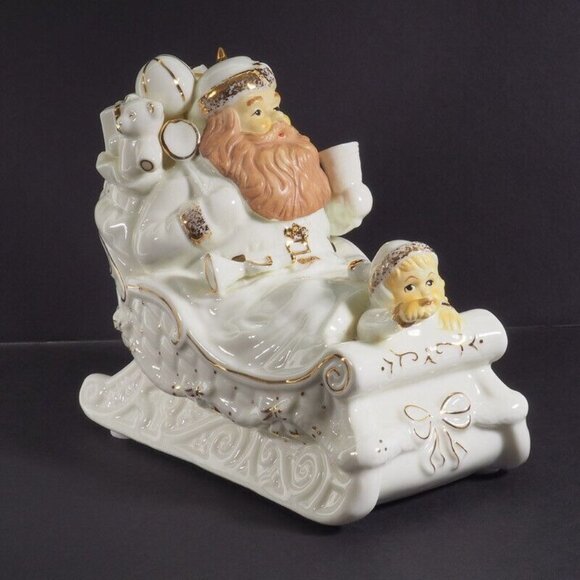 Vintage Musical Sleigh Baum Bros Santa Creamy White Gold Formalites - Picture 7 of 9